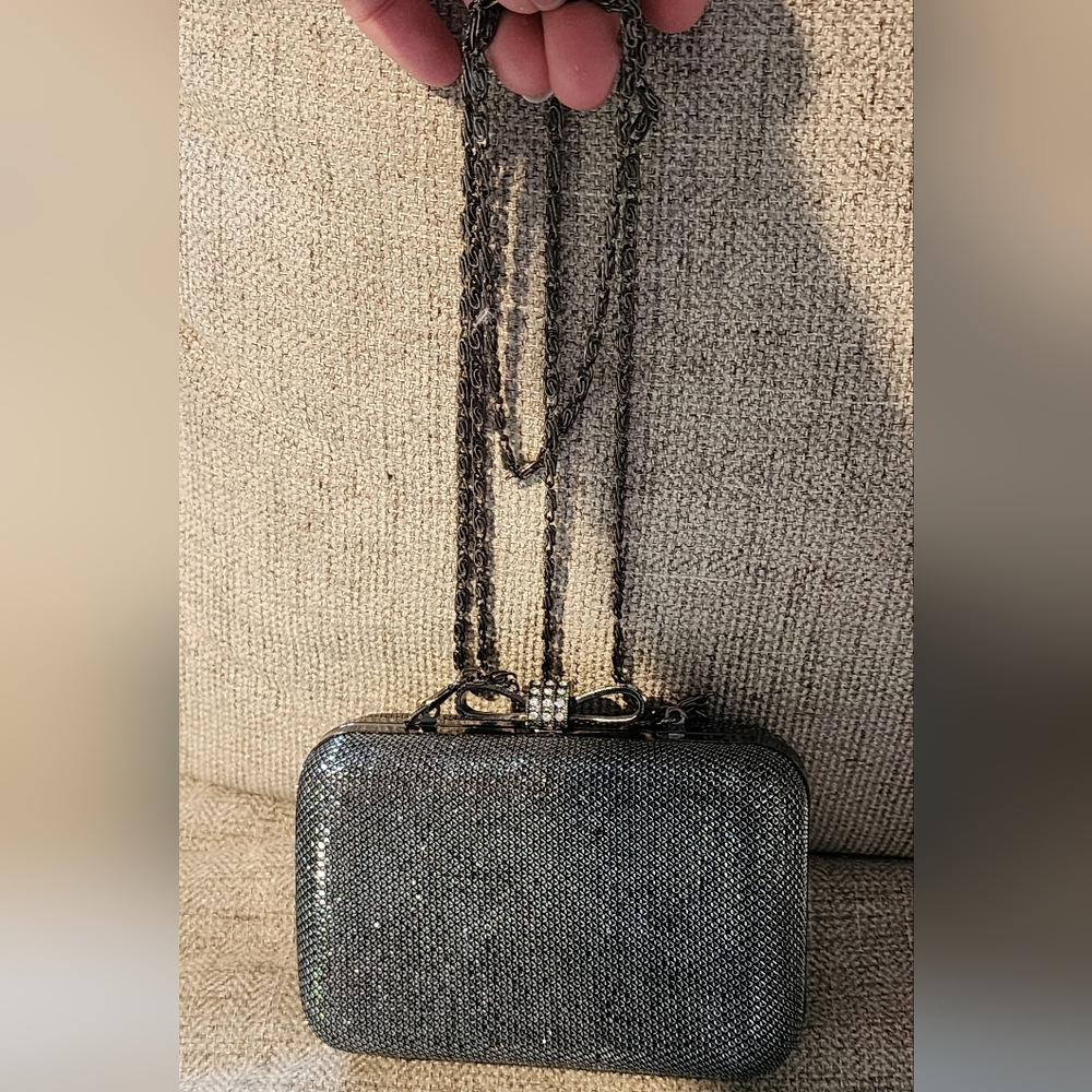 New Rhinstone Bow Clutch Evening Purse Formal Long ChainSatin Leaopard Lining